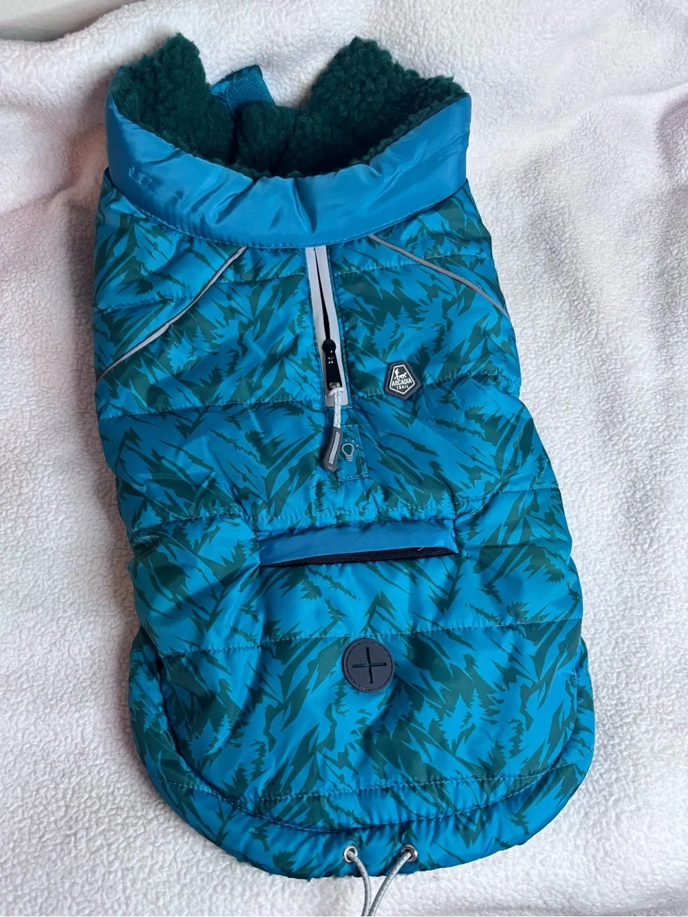 Teal & Dark Green Quilted Dog Puffer Jacket Size S